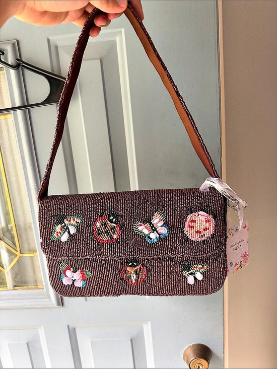 Anuschka Handbags - Anuschka Beaded Crossbody Bag in Brown & Pink NWT